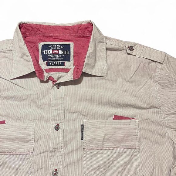 Vintage Ecko Unltd White Pink Button Up Short Sleeve Shirt Sz XL - Picture 3 of 5